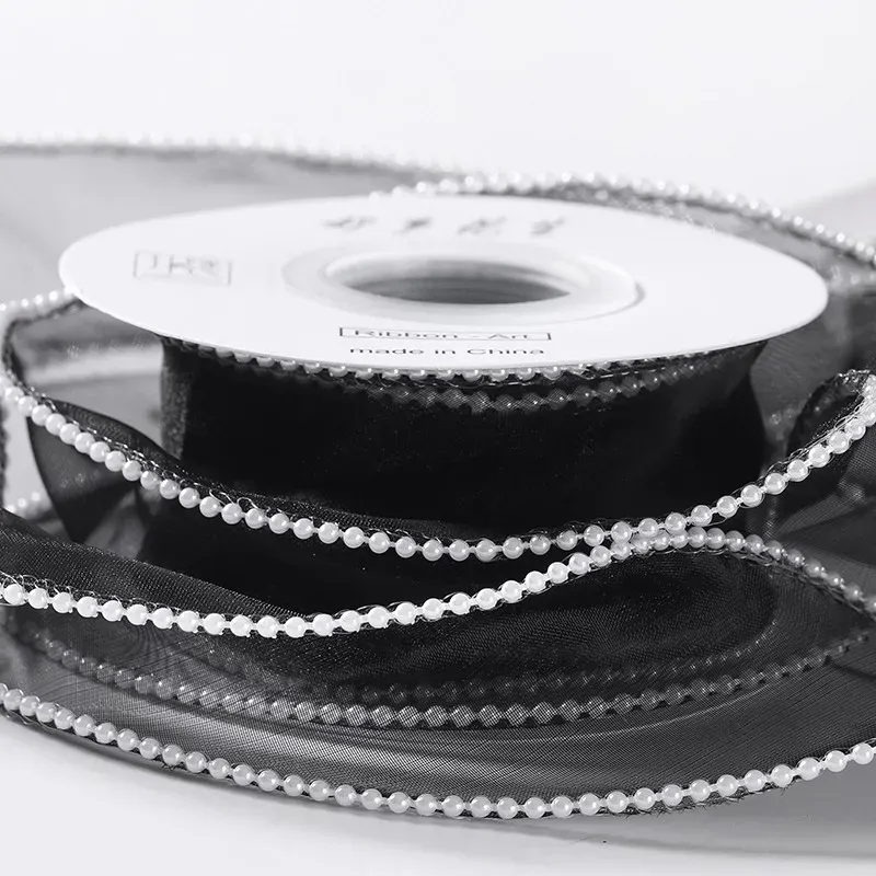 Pearl organza ribbon, black, 4cm / 4.57m #171