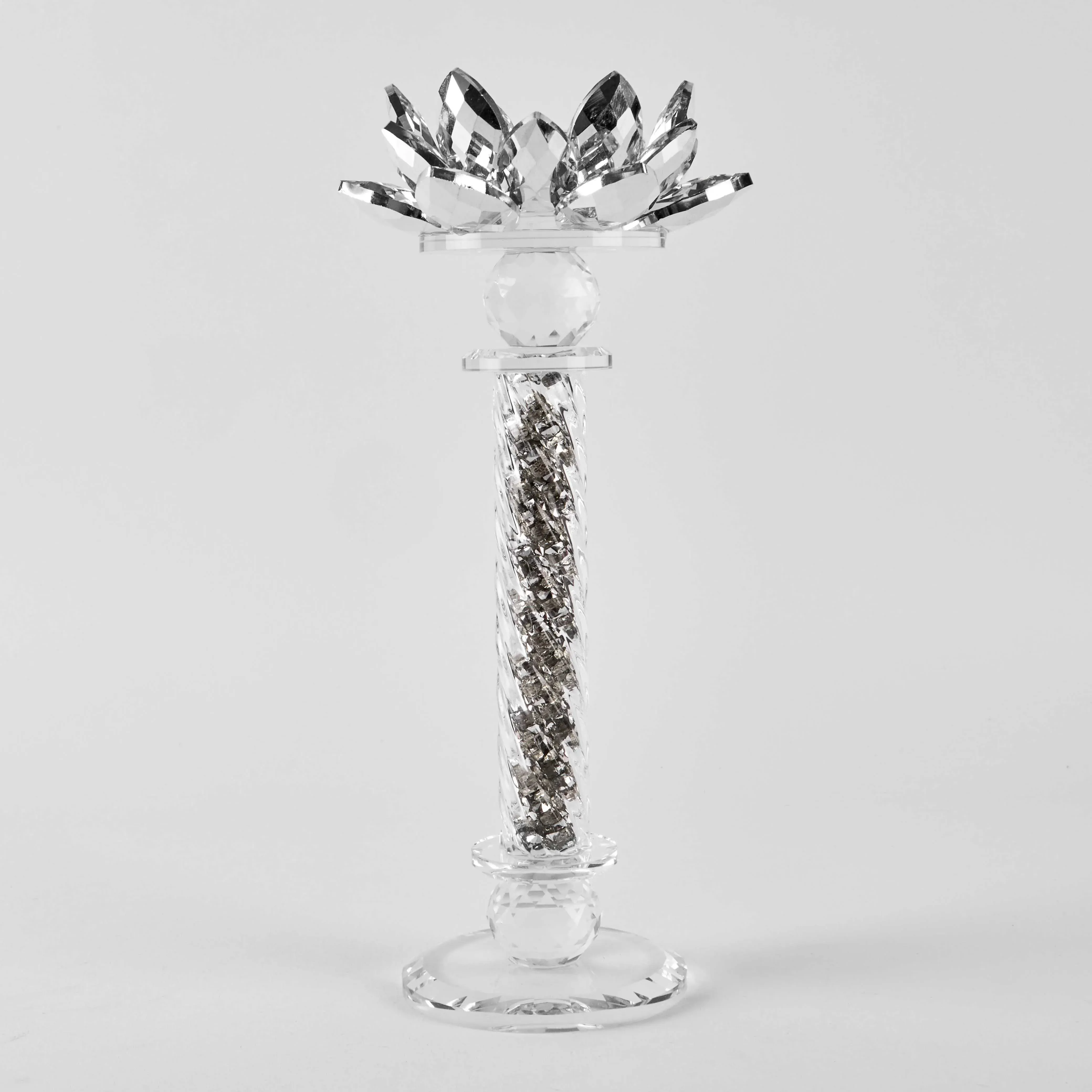Glass candle holder with glass splinters for 1 candle