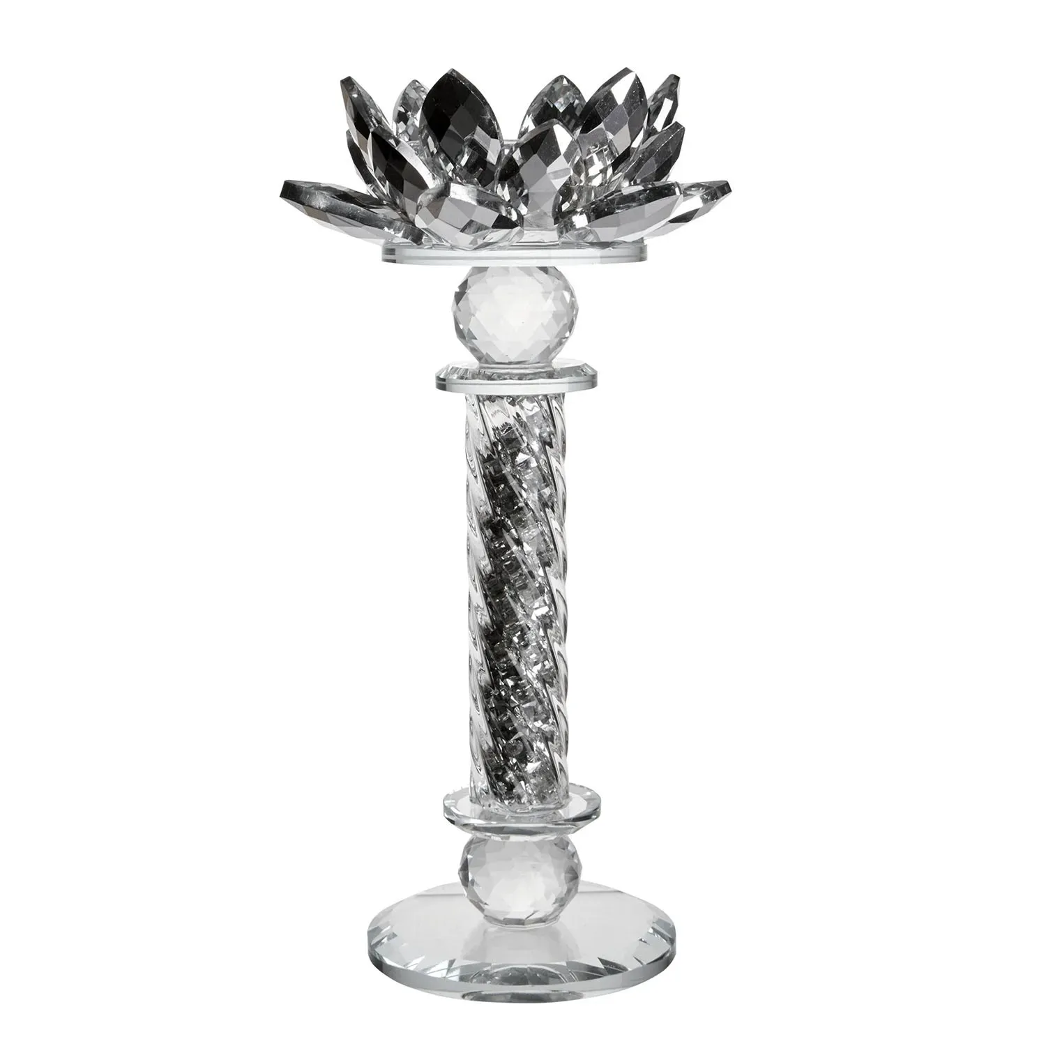 Glass candle holder with glass splinters for 1 candle 19cm