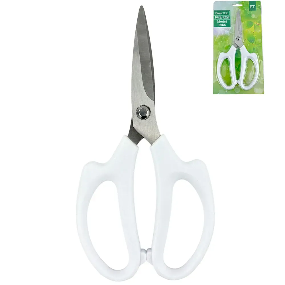 Foarfece florale albe, fier + plastic, 21,5/10,5