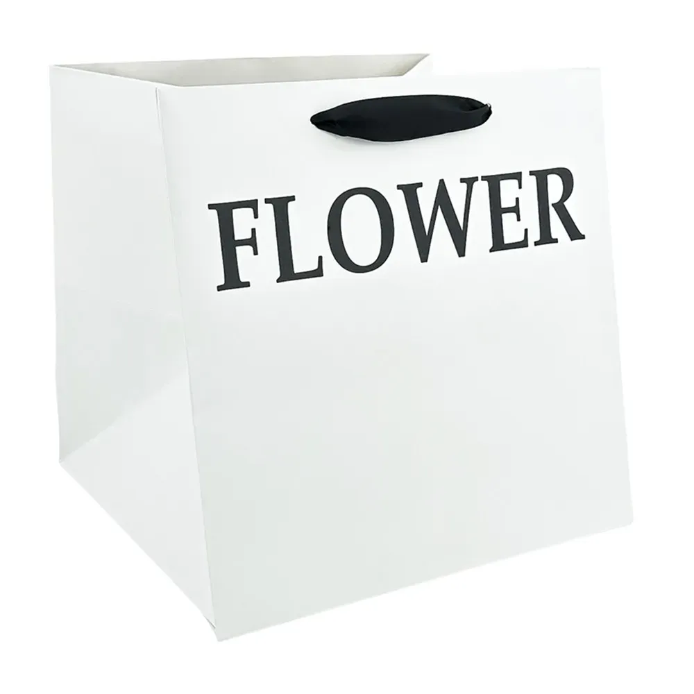 Set 2 pungi albe, cu text „Floare”, pentru flori 28x28x28 cm