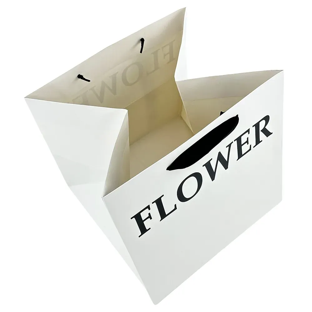 Set 2 pungi albe, cu text „Floare”, pentru flori 28x28x28 cm photo 2