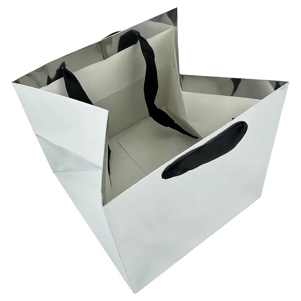 Set of 2 silver bags for flowers 27x27x27 cm photo 2