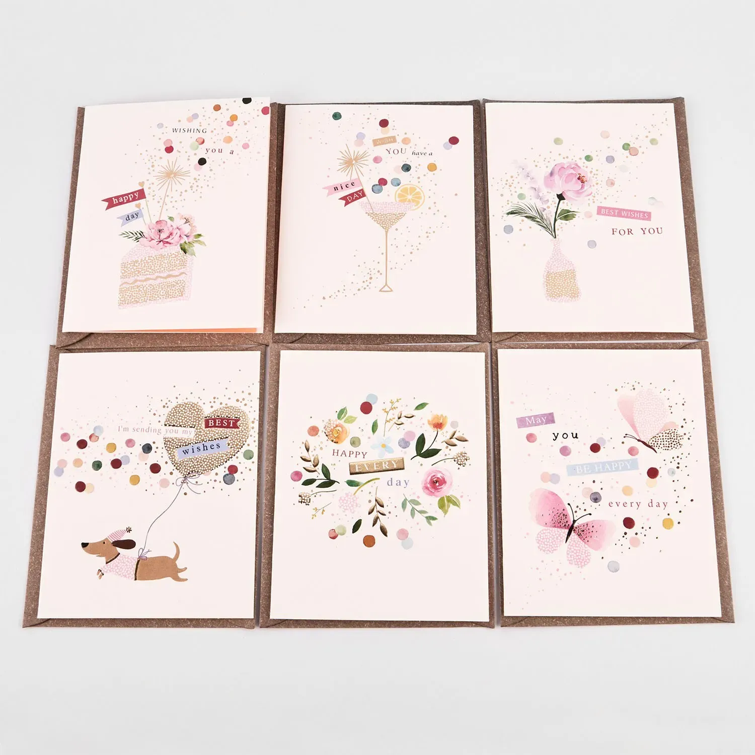 Gift cards with envelope, 16 pcs, 8 designs, 14.5x11.5cm
