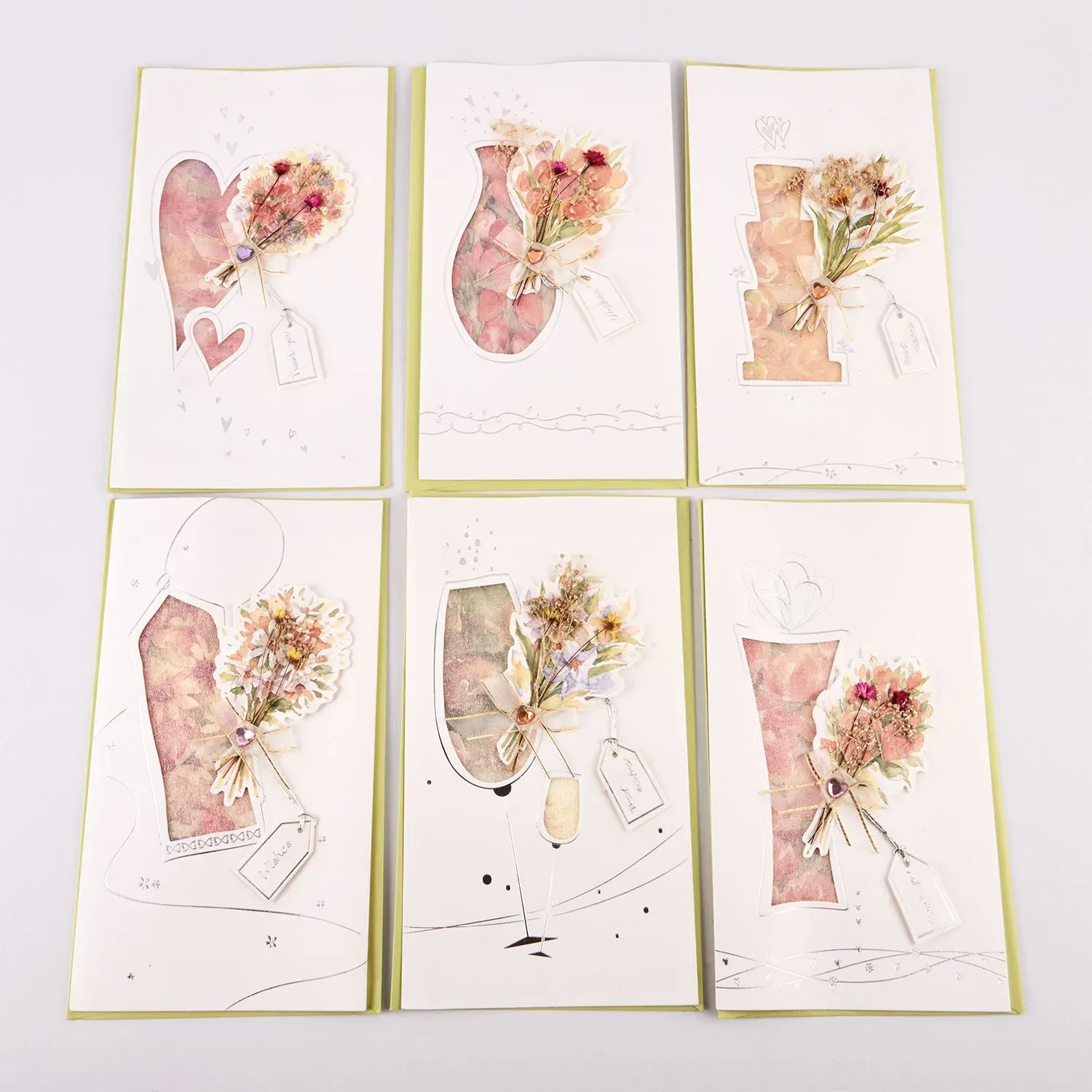 Gift cards with envelope, 12 pieces, 6 designs, 22x13cm