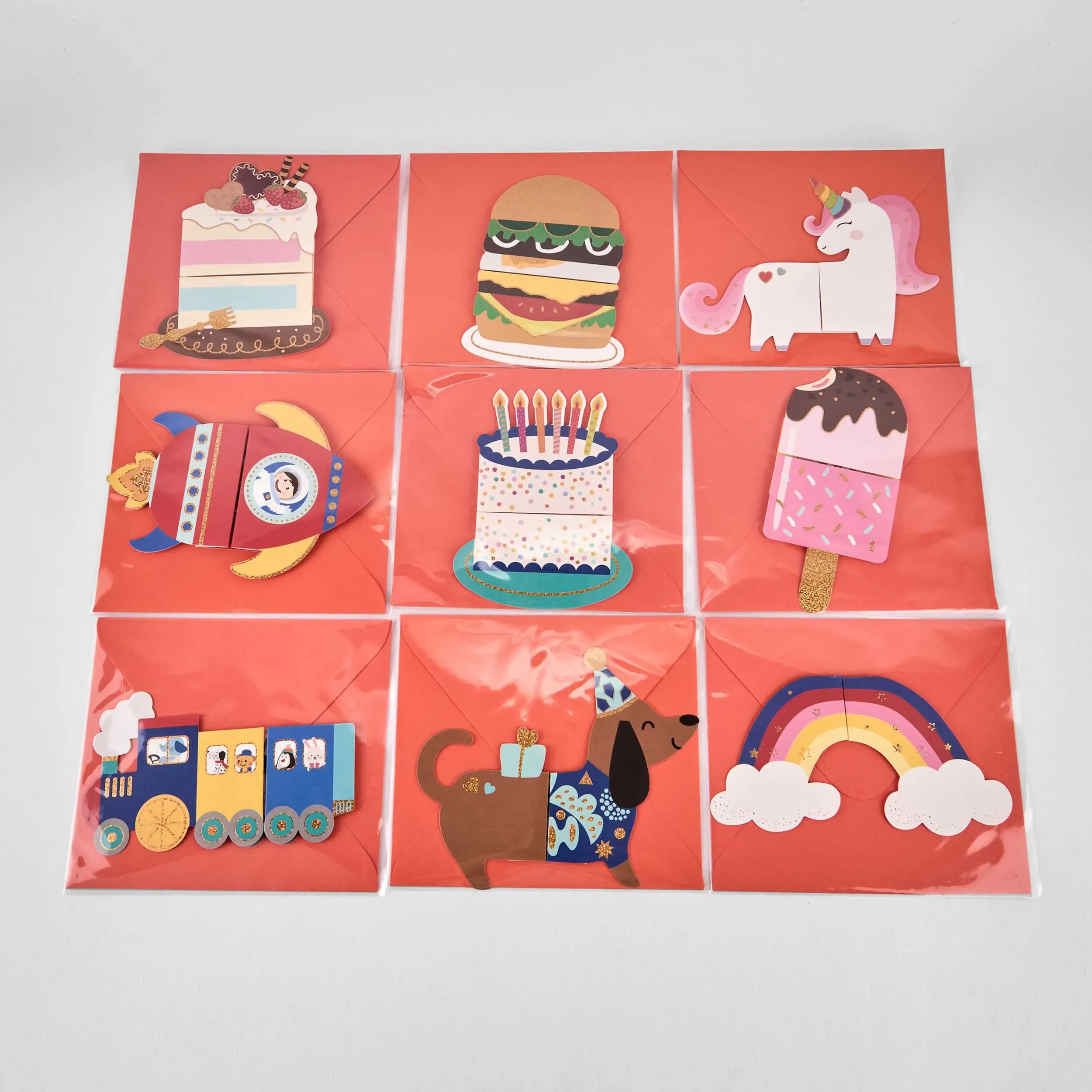 3D gift cards with envelope, 72 pcs, 9 designs, 15x13cm