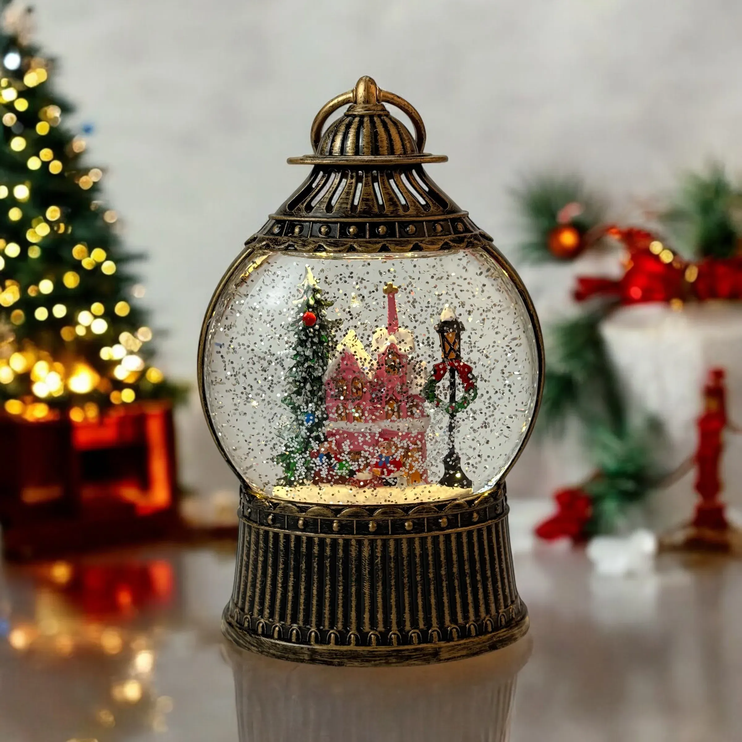 Figurină interactivă „Lampa de Crăciun #2” căderea zăpezii photo 3