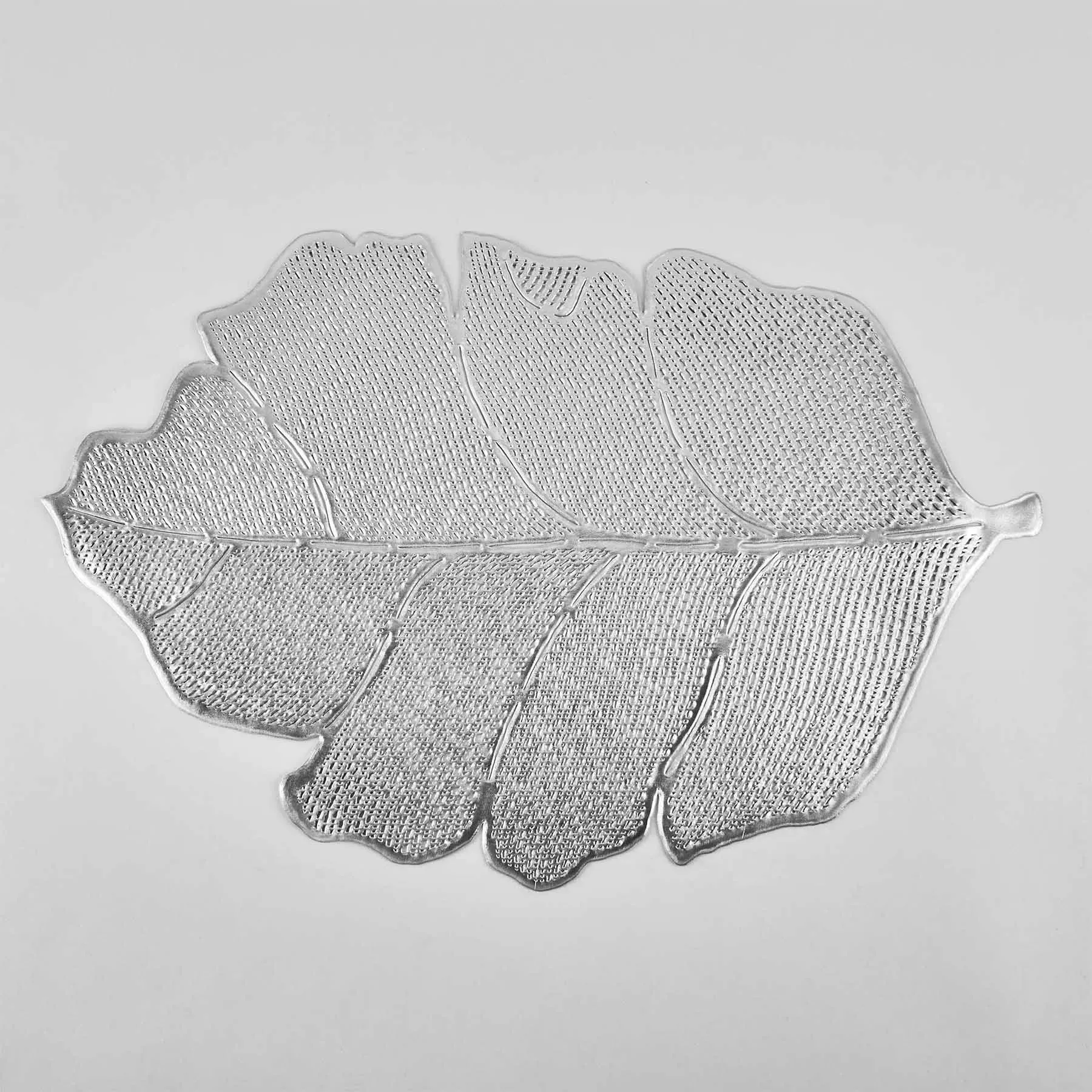 6 db-os tányértartó készlet, PVC, szigetelő és csúszásmentes, ezüst, "Branches"