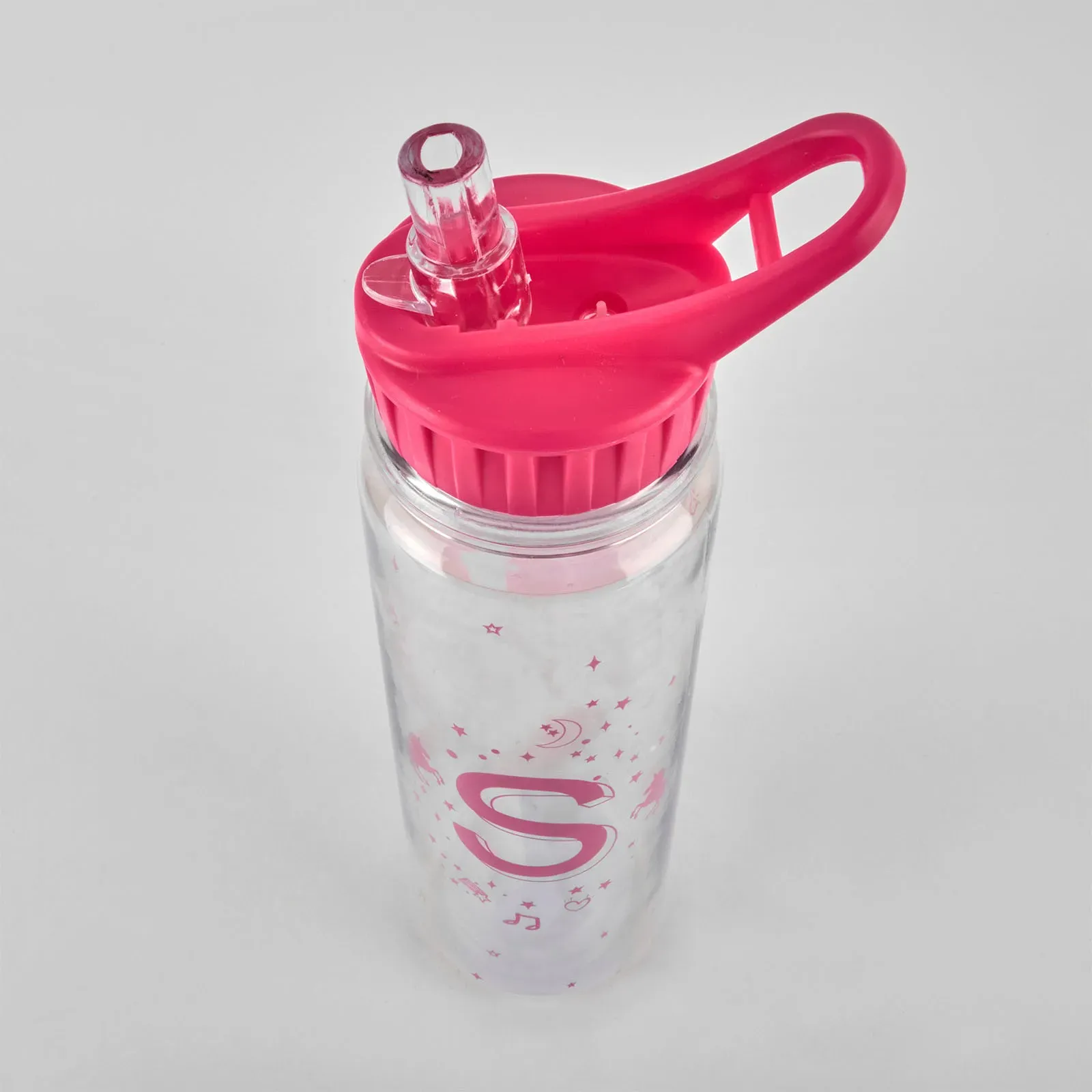 Sticla de apa cu paie, 320 ml, efect oglinda, capac fucsia photo 2