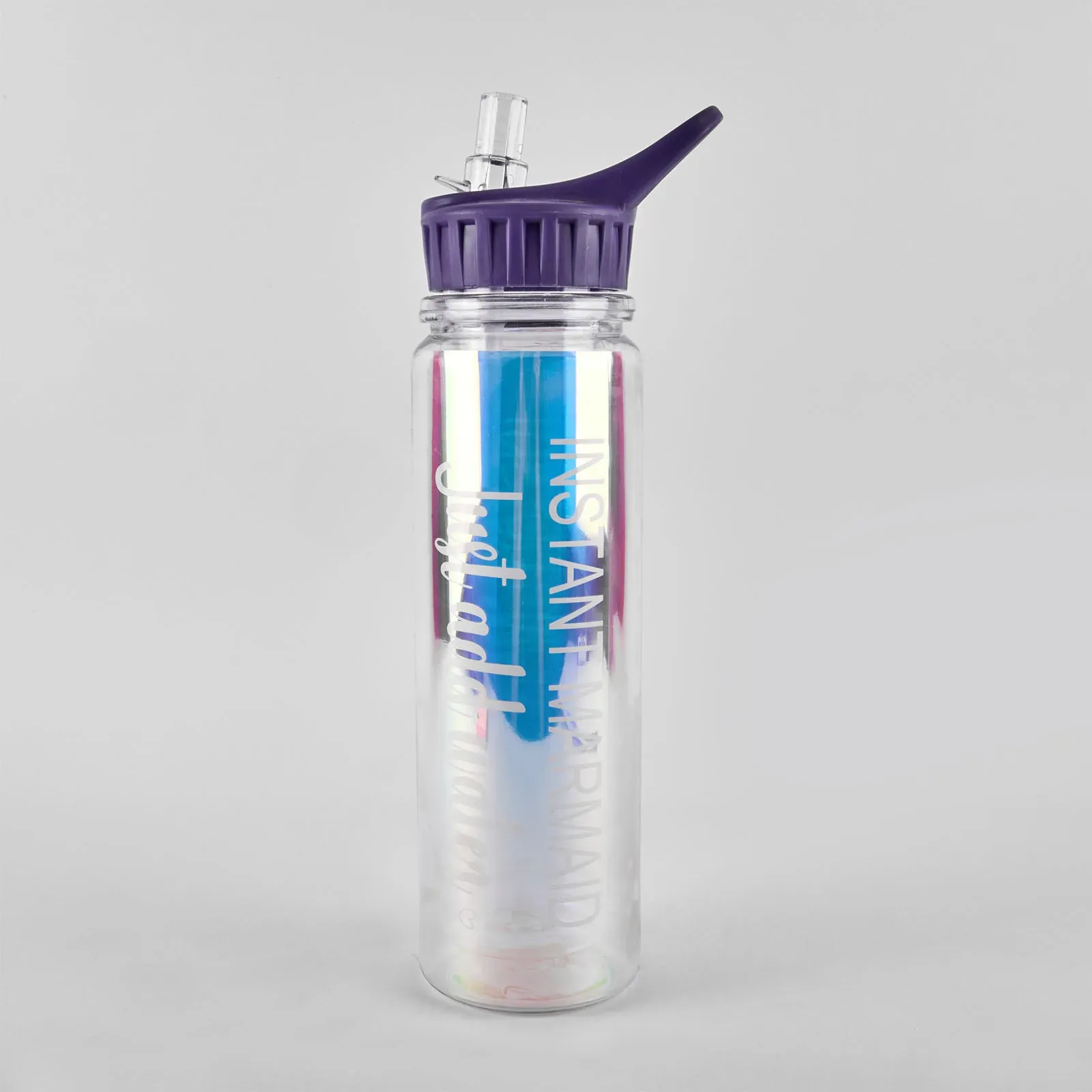 Sticla de apa cu paie, 320 ml, efect oglinda, capac liliac