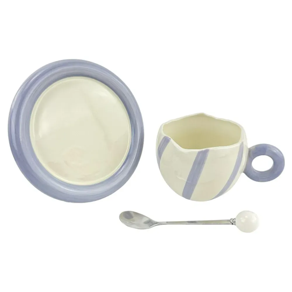Kubek ceramiczny z talerzykiem i łyżeczką "Purr Purr" biały z nietoperzem photo 2