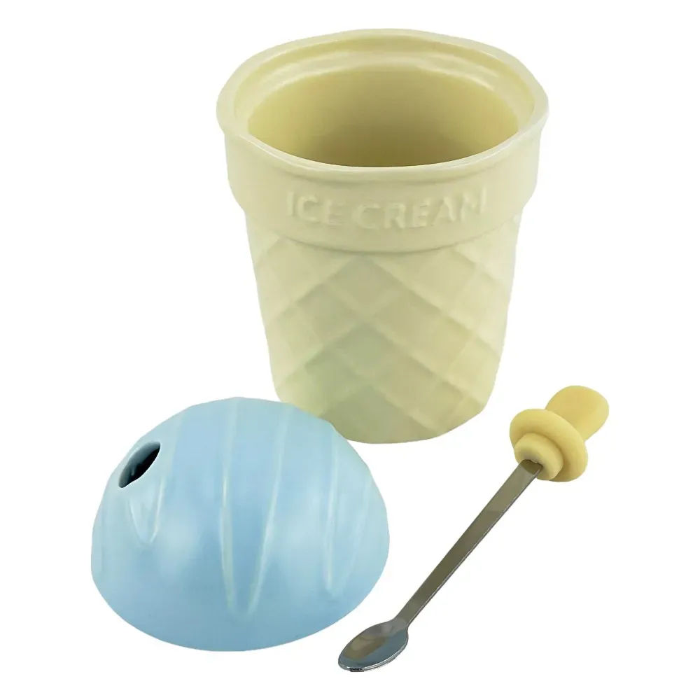 Kerámia bögre kék fedéllel és "Icecreamy" kanállal photo 2