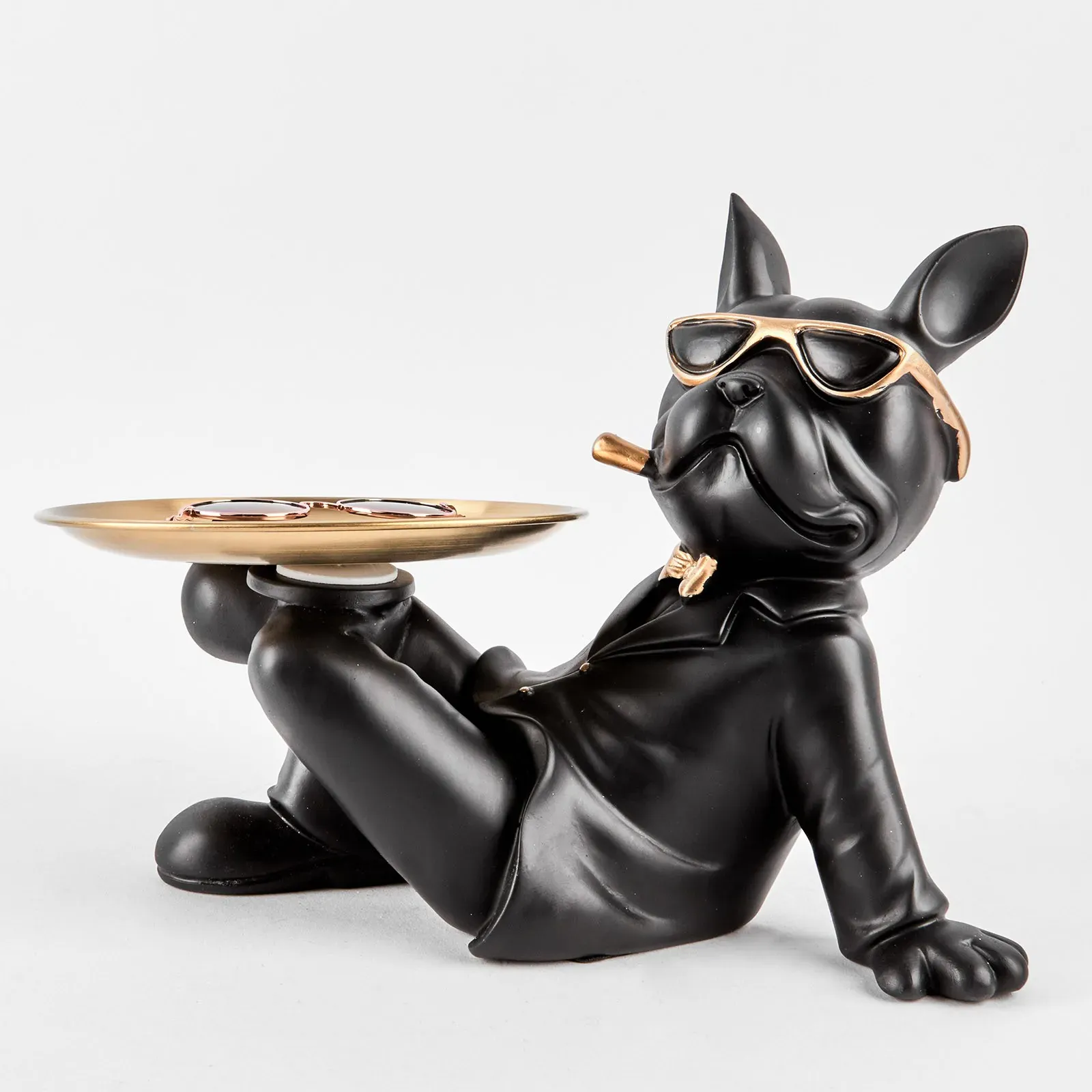 Bulldog negru cu o farfurie pentru obiecte mici "Bulldog #10" 17/19cm
