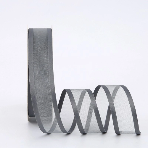 Panglică din organza "Double Line", gray 2,5 cm / 18,28m #121