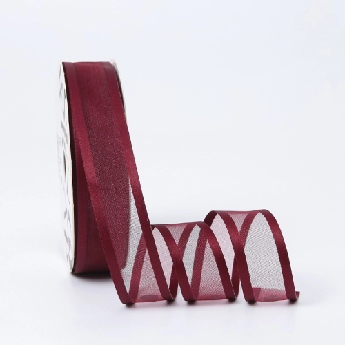 Panglică din organza "Double Line", wine 2,5 cm / 18,28m #011