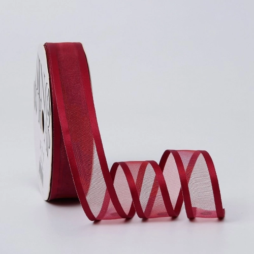 Panglică din organza "Double Line", rosu 2,5 cm / 18,28m #018