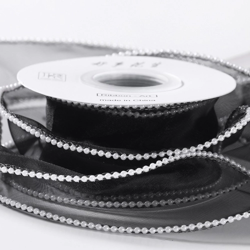Panglică din organza "Pearl", negru,  4cm / 4,57m #171