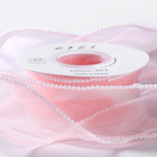 Panglică din organza "Pearl", roz,  4cm / 4,57m #164