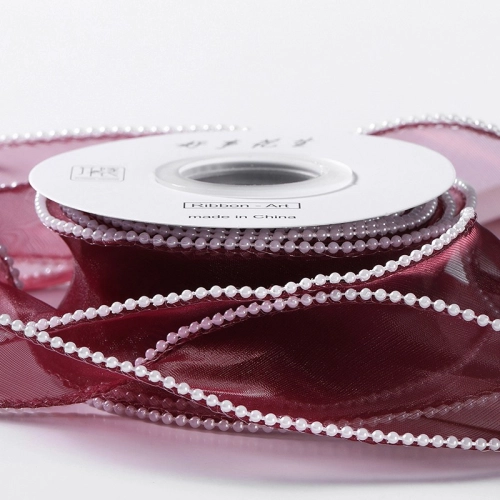 Panglică din organza "Pearl", rosu,  4cm / 4,57m #011