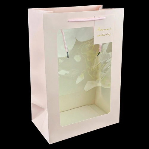 Set de 10 pungi de flori roz cu geam din plastic
