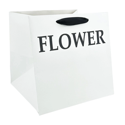 Set 2 pungi albe, cu text „Floare”, pentru flori 28x28x28 cm