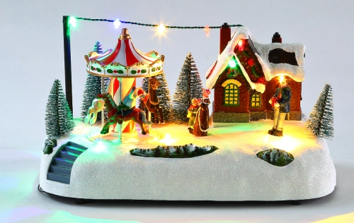 Figurină interactivă „Christmas Town #3” 3xAA, USB, 8 melodii