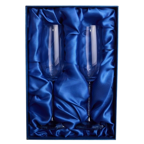 Set pahare cadou, in cutie albastra si geanta, pe stofa albastra 24 cm