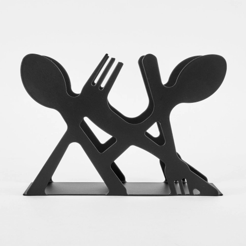 Suport șervețel "Fork and Spoons", negru, 9x13