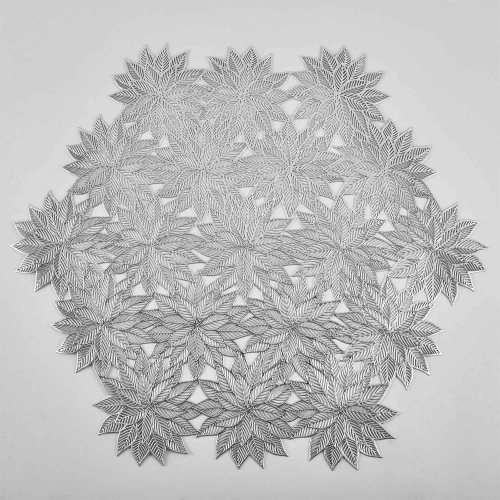 Set 6 suporturi farfurie, PVC, izolante si antiderapante, argint, "Flower"