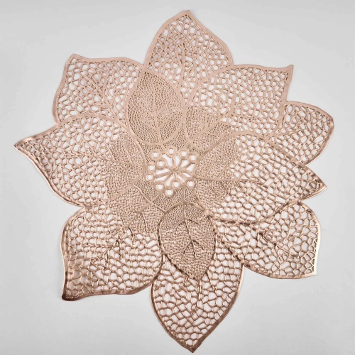 Set of 6 plate holders, PVC, insulating and non-slip, gold, "Like a lotus"