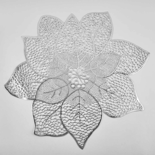 Set 6 suporturi farfurie, PVC, izolante si antiderapante, argint, "Like a lotus"