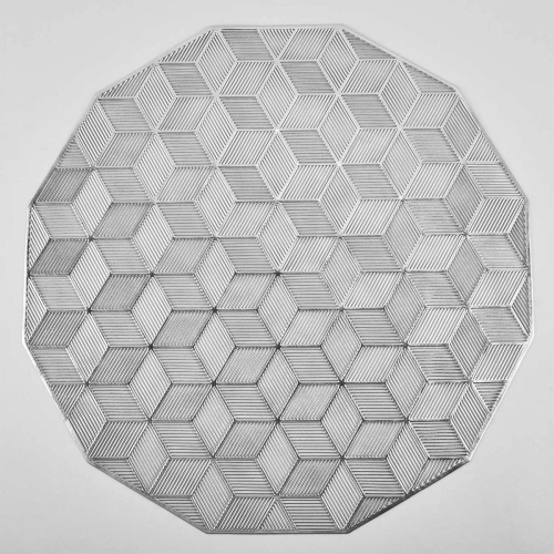 Set 6 suporturi farfurie, PVC, izolante si antiderapante, argint, "Squares"