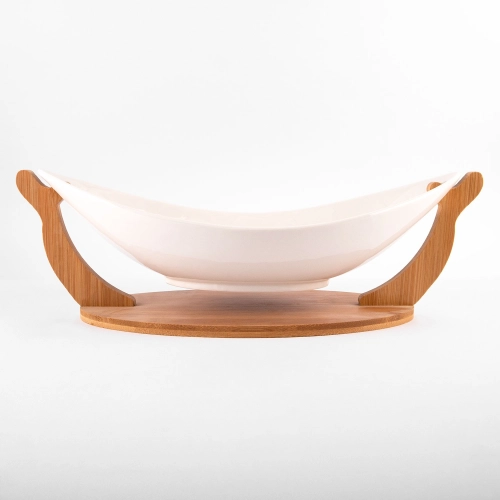 Platou ceramic pe suport din lemn „Boat”