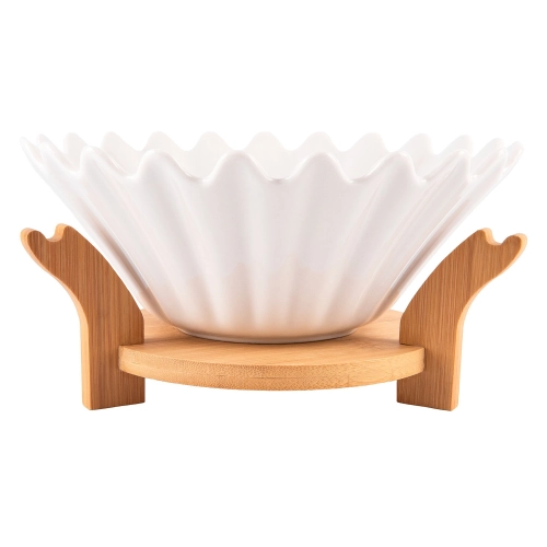 Bol din ceramică pe suport din lemn „Shell”