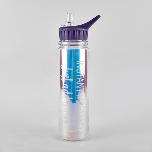 Sticla de apa cu paie, 320 ml, efect oglinda, capac liliac