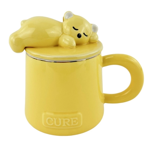 Cana din ceramica cu capac si lingura "Sleepy" galben
