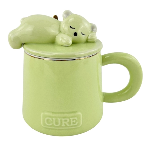 Cana din ceramica cu capac si lingura "Sleepy" verde