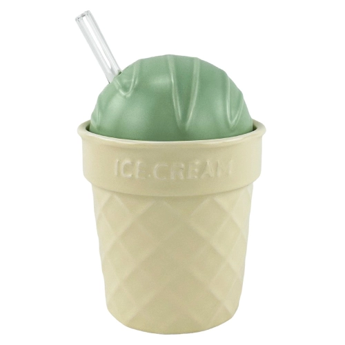 Cana din ceramica cu capac verde si lingura de sticla "Horn"
