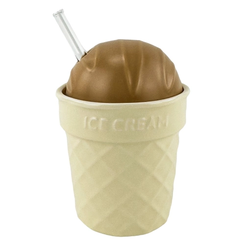 Cana din ceramica cu capac maro si lingura de sticla "Horn"