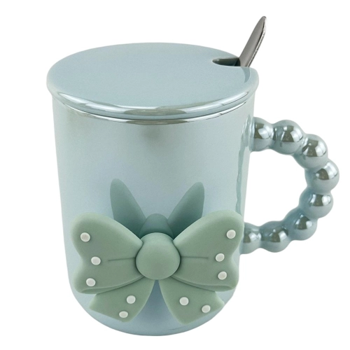 Cana albastra ceramica cu capac si lingura "Pearl ribbon"