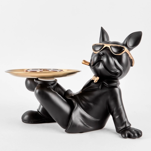 Bulldog negru cu o farfurie pentru obiecte mici "Bulldog #10" 17/19cm
