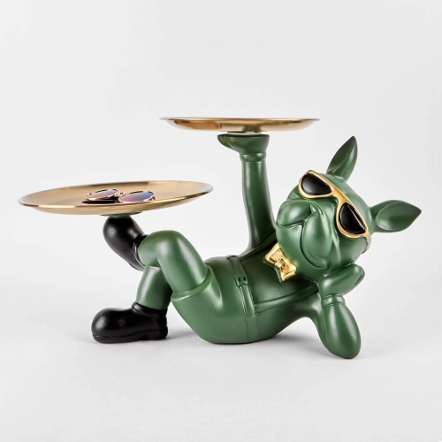 Bulldog verde cu o farfurie pentru obiecte mici "Bulldog #11" 20/27cm